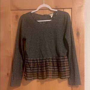 Modern Vintage Dark Gray Top with Plaid Patterned Detail